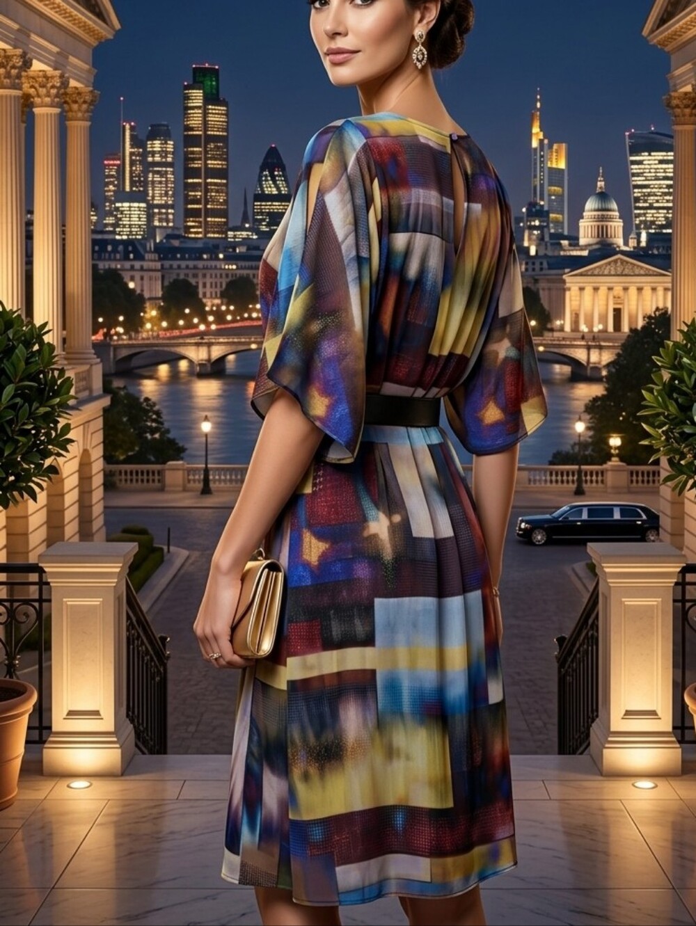 Aiden Multicolor Abstract Midi Dress - Blue, Yellow, Red